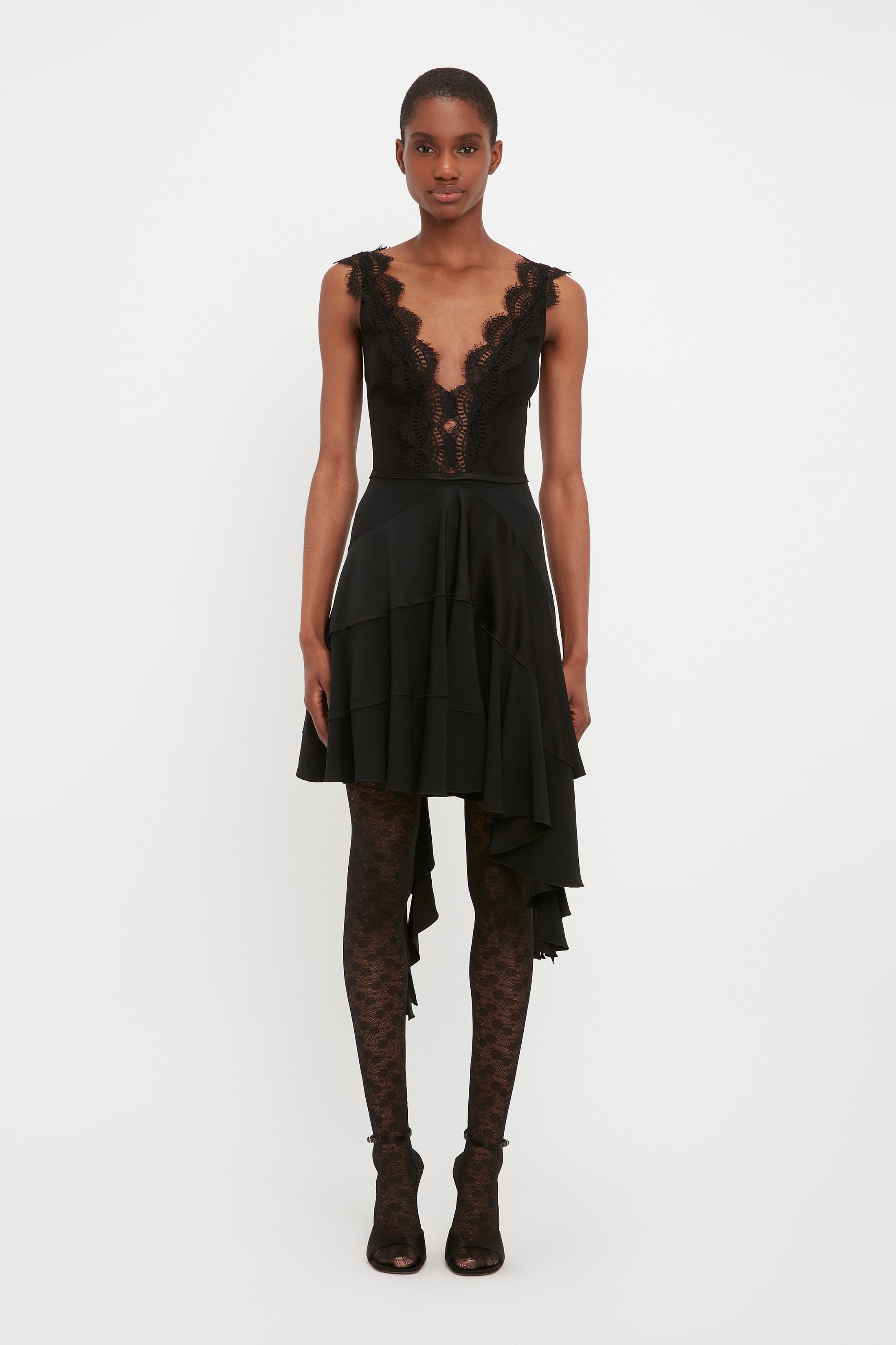 black mini lace dress